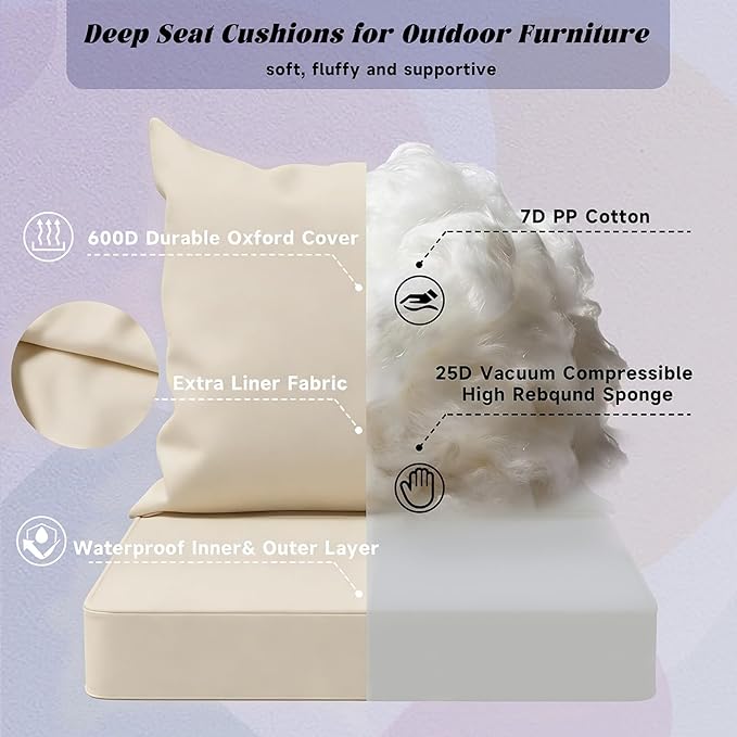 COZEER Patio Chair Cushions 24x24 Inch, Waterproof Fade Resistant Outdoor Cushions for Patio Furniture, Edge Binding Design with Handle, Adjustable Straps & Hook and Loop Fastener(White)