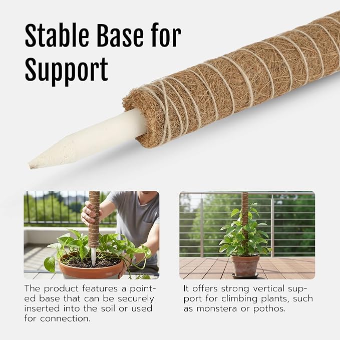 Mcbazel 4 Pack 23.5 Inch Moss Poles, Monstera Plant Support, Stackable Moss Pole for Indoor Plants, Coco Coir Totem for Climbing Plant, Potted, Sphagnum
