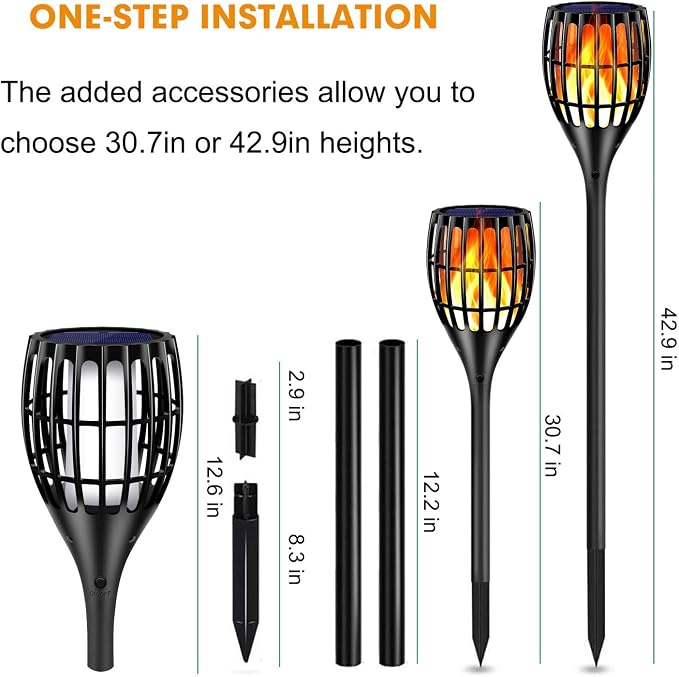Solar Torch Lights Outdoor with Flickering Flame, Upgraded 96 LED 43 Inch Waterproof Dancing Flames Solar Garden Lights, Auto Dusk to Dawn Landscape Decoration Pathway Patio Lights, 4 Pack