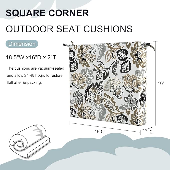 DYTXIII Set of 4 Outdoor Chair Cushions, Water Resistant 18.5"x16"x2" Square Seat Cushion for Patio Dining Chairs, High-Density Replacement Pads for Indoor Outdoor Furniture - Dailey Tan