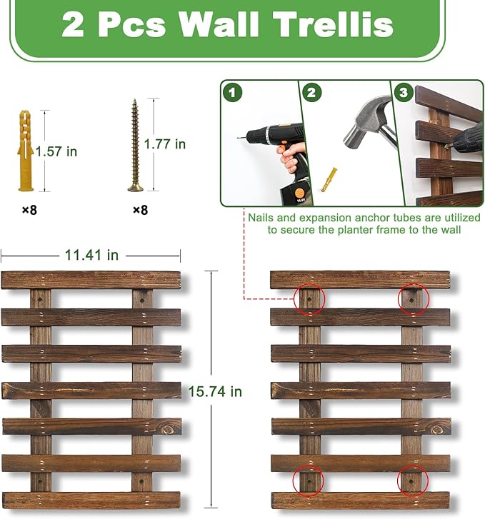 Mulctun 2 Pcs Wall Planters - 11.4"W X 15.7"H Wooden Wall Planters for Indoor Outdoor Plants,Hanging Wood Wall Trellis,Wall Mounted Plant Holder for Orchids,Succulent,Air Plants,Hanging Pots Display
