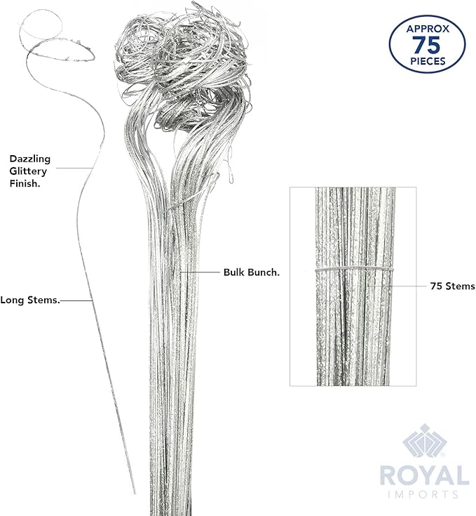 Royal Imports Sparkle Glitter Curly Ting Ting Branches Vase Filler for Wedding, Holiday & Home Decoration, 26”, 75 Stems - Black