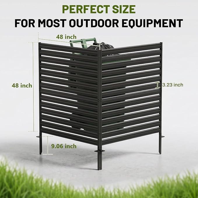2 Panel No Dig Privacy Fence Screen, 48" H × 48" W Metal Outdoor Air Conditioner Fencing for AC Unit Cover, Hide Trash Bins, & Pool Equipment Enclosure, Decorative Garden, Patio & Backyard, Rustproof