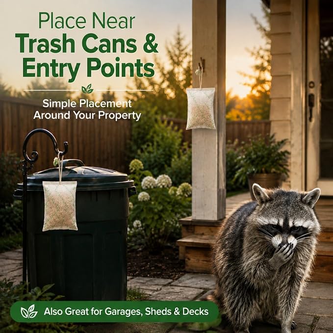 Raccoon Repellent Homes & Yards - Outdoor Safe Granules, Helps Shield Trash Cans, Gardens, and Attics from Nuisance Wildlife-10Packs