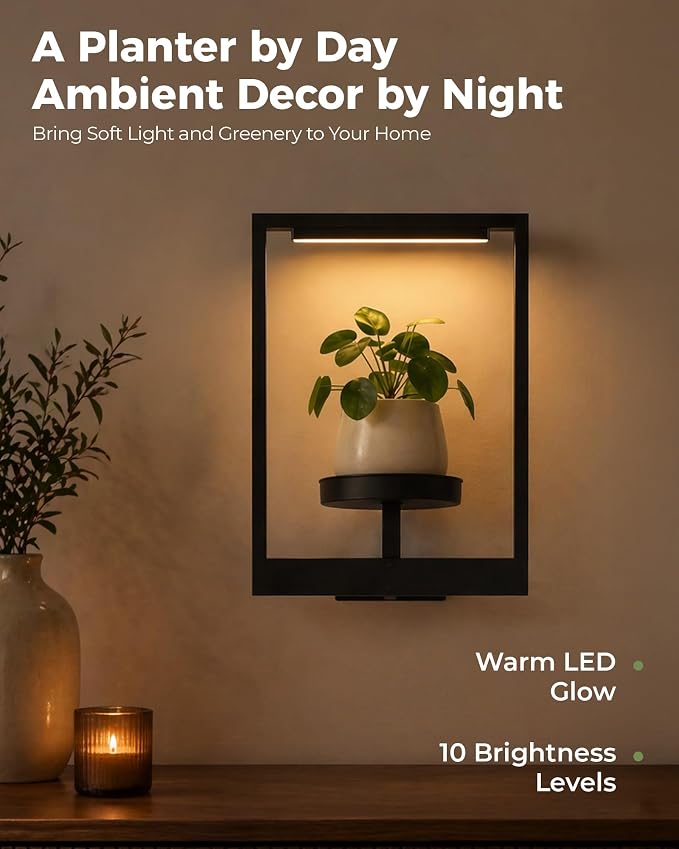 Bamworld Hanging Planters for Indoor Plants Wall Decor Outdoor Living Room Plant Stand Indoor Wall Planters Plant Hanger Window Plant Shelves 3-Packs with Magnetic Lights (Comes with Exposed Wiring)