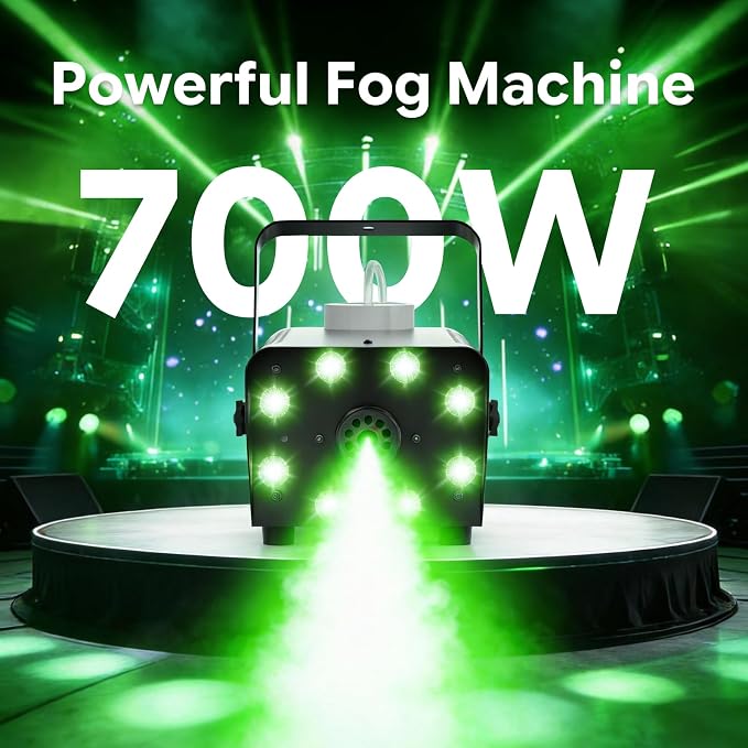 700W Professional Smoke & Fog Machine with 14 Color LED Lights – Wireless Remote Control, Continuous Spray, Durable Design – Perfect for Halloween Weddings Party Event
