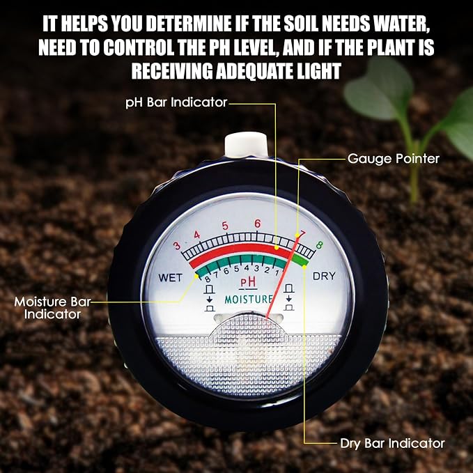2-in-1 Digital Soil pH & Moisture Meter - 295mm Long Electrode, Test Kit for Indoor & Outdoor Plants, Garden, Lawn, Farm
