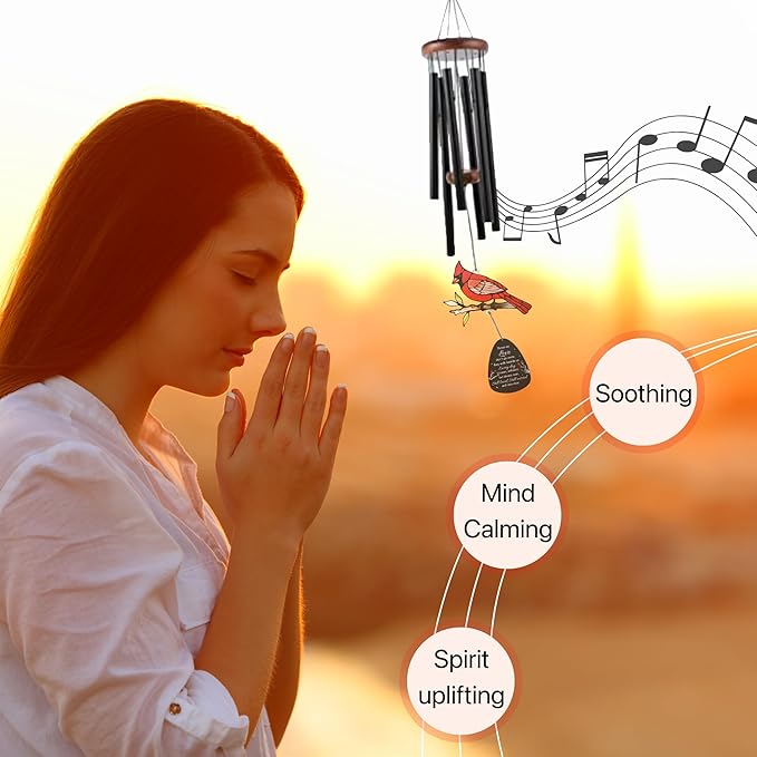 Memorial Wind Chimes for Loss of Loved One, Sympathy Gifts for Loss of Mother/Dad/Husband - Cardinal Wind Chimes for Outside with Mute Option, in Memory of Loved One Gifts, Sympathy Wind Chimes 36''