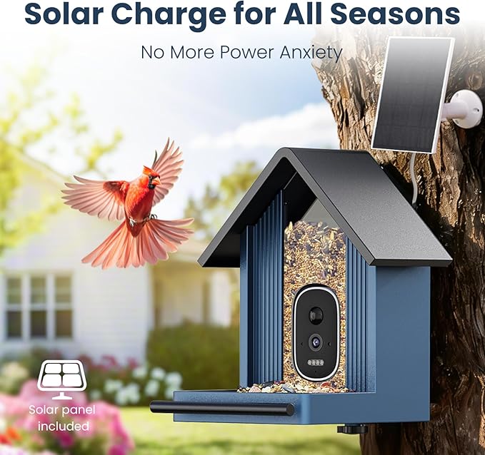 Smart Metal Bird Feeder with Camera Squirrel Proof, 2.5K UHD AI Identification, Wireless Solar Powered Outdoor for Garden Birding, Real-time Videos & IMG, Premium Present for Mom
