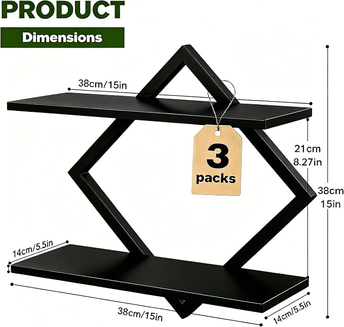 Set of 3 Wall Plant Holder, Black | Wall Planters for Indoor Plants, Window Plant Shelves, Floating Wall Shelves, For Plants, Books, Photos