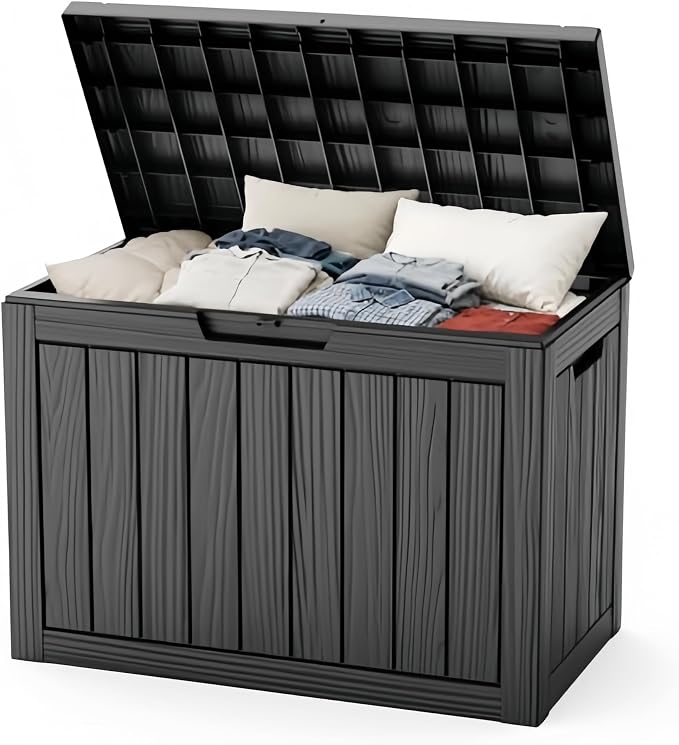45 Gallon Deck Box, Waterproof Resin Outdoor Storage Box with Lockable Lid, Patio Storage Box Featuring Fade Resistant for Patio Furniture Cushions, Pool Accessories, Garden Tools, Black