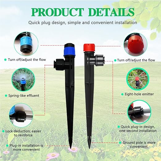 82FT Drip Irrigation Kit, 1/4-inch Drip Irrigation Emitter, Fan-Shaped Drip Irrigation Emitter, Quick-Connect Automatic Drip Irrigation System, Suitable for Watering Plants in Flowerpot Elevated Bed.
