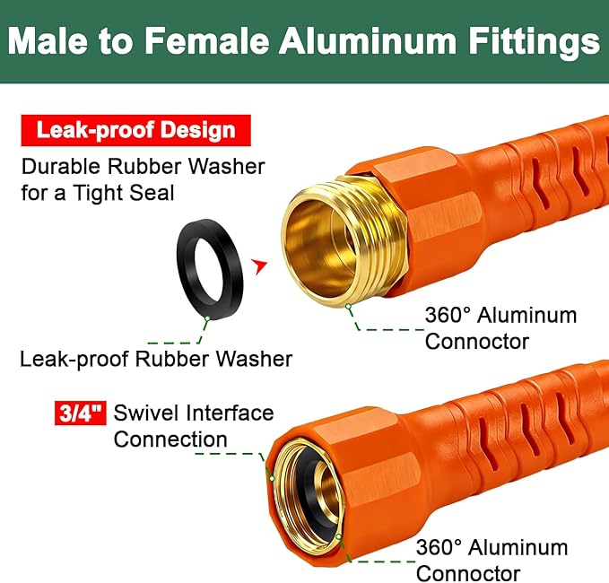 30FT Flexible Lightweight Garden Hose w/ 10Pattern Spray Nozzle,3/4 Inch,2026 Braided Elastic Garden Hose,Triple Latex Core,No-Kink,Anti-Burst,Leak-Proof,Easy Use&Storage(OrangeBlack)