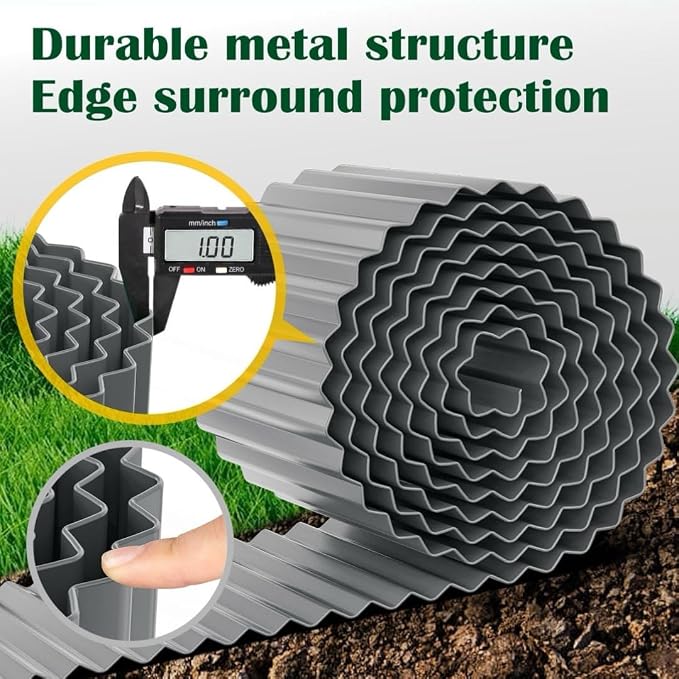 LAVEVE Corrugated Metal Garden Edging 10" x 20Ft, Landscape Edging Border for Lawn, Flower Bed, Garden Fence, Paver Edging (Light Gray)