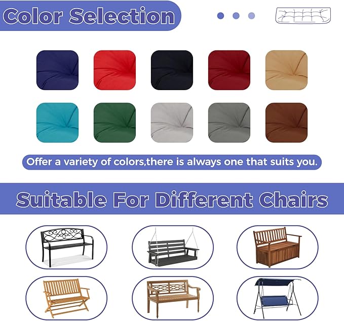 Porch Swing Chair Cushion Replacement Outdoor Waterproof Teal Blue Tufted 3 Seat Patio Bech Cushion for Outdoor Couch Bench Loveseat 51 * 20 in