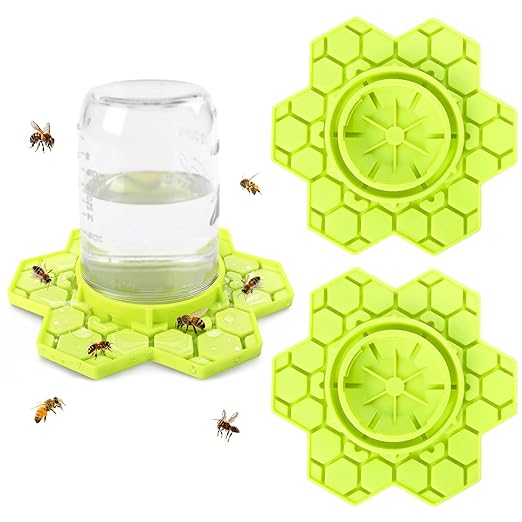 2 Pack Bee Feeder for Mason Jar, Silicone Bee Watering Station, Compatible with Regular and Wide Mouth, Bee Feeders for Hives, Beekeeping Supplies, Bee Waterer for Outside Garden(Yellow)