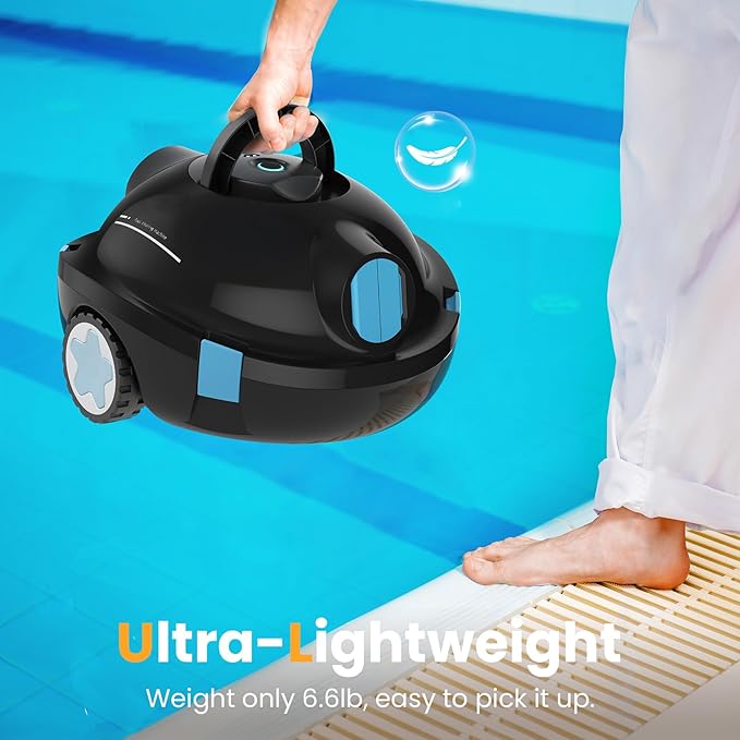 Y10 Cordless Robotic Pool Cleaner, Automatic Pool Vacuum - Ultra Long Battery Life, Powerful Suction, Self-Parking, Lightweight for Above/Inground Pools Up to 65ft/1100 Sq.Ft (Coal)