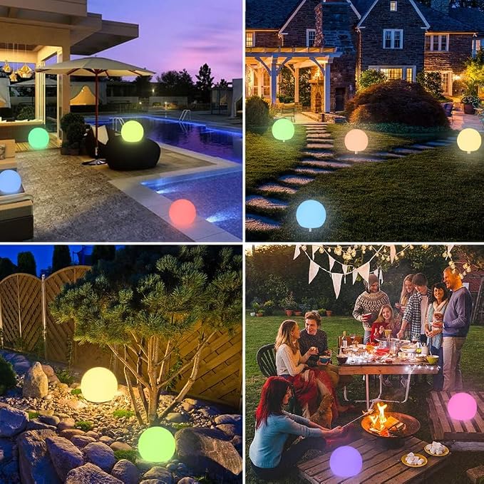 10 inch Solar Globe Light Outdoor Waterproof, Dimmable 16 Colors RGB Solar Balls for Garden w/Remote, Glowing Orb Light for Outside w/Ground Stake, Globe Floor Mood Lamp for Home Patio Yard Lawn Party