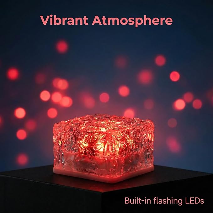 Solar Powered LED Acrylic Brick Lights, Multicolor Water Ripple Design, Waterproof In-Ground Landscape Path Lights for Outdoor Garden Patio Walkway (Red)