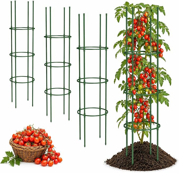 6 Pack Tomato Cages for Garden, 49" Adjustable Heavy Duty Round Tomato Cage, Metal Plant Support & Tomato Trellis for Raised Garden Bed, Pots, Vegetable & Climbing Plant Support Stakes (6)