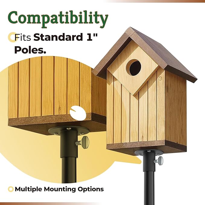 Bird Feeder Pole Mount Flange for Tray Feeders, 1202 Round Pole Flange for Mounting Bird Box Bird House Small Large Feeder or Platform on 1 Inch Pipes Poles, Steel, 1 in
