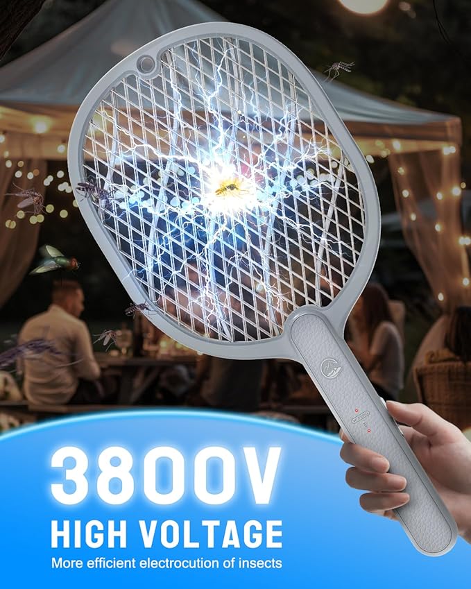 Mosiller Electric Fly Swatter, 3800V Handheld Bug Zapper Racket, Type-C Rechargeable, Mosquito Zapper for Indoor Outdoor, 3-Layer Safety Mesh, Easy to Use, Lightweight (Basic 1 Pack)