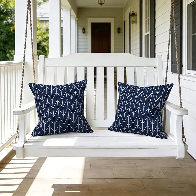 LVTXIII 2 Pack Outdoor Throw Pillow Covers for Patio Furniture, 16x16 Inch Square Pillow Case, Water-Repellent Cushion Covers for Garden, Porch, Sofa, Herringbone Navy