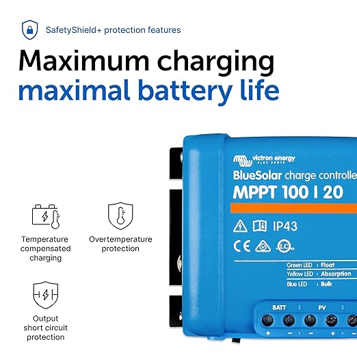 Victron Energy BlueSolar MPPT Solar Charge Controller - Charge Controllers for Solar Panels - 100V, 20 amp, 48-Volt