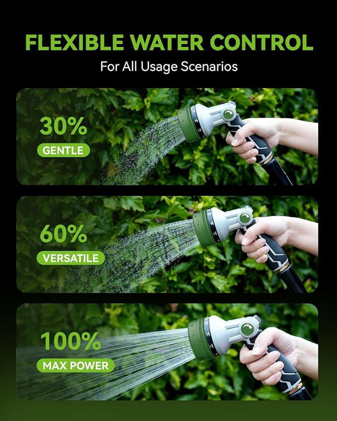 RAINPOINT Full-Metal Garden Hose Nozzle, Heavy Duty Water Hose Nozzle Sprayer With 10 Adjustable Patterns & High Flow,Thumb Control For Flow Adjustment, Ideal For Watering, Washing, Dark Green-2PCS