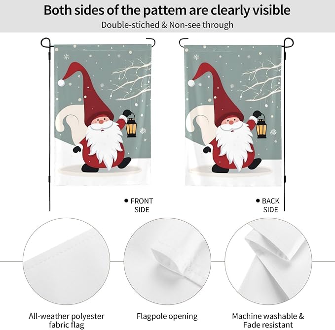 Delerain Christmas Gnome Garden Flag, 12.5 x 18 Inch Double Sided Design Weather Resistant Indoor & Outdoor Decoration Small Banner for Home Yard Lawn Patio Office