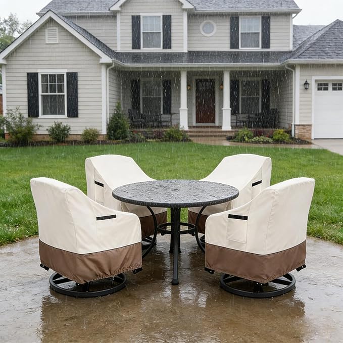 Patio Chair Covers Waterproof Outdoor Furniture Cover, All-Weather Protection Outdoor Lawn Patio Furniture Covers 4 Pack for 30" W x 33" D x 32" H, Beige