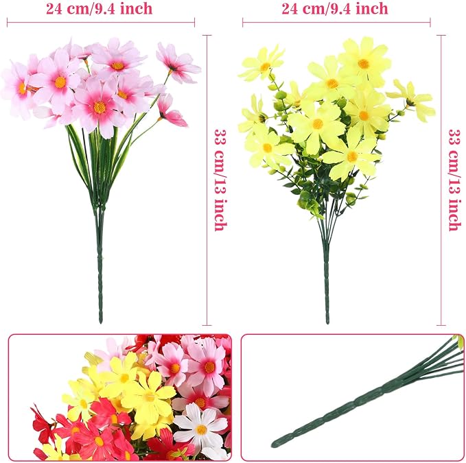 Thiccywoov 48 Bundles Artificial Flowers for Outdoors UV Resistant, Faux Greenery Flowers for Porch Planters Patio Window Box Farmhouse Garden Decor