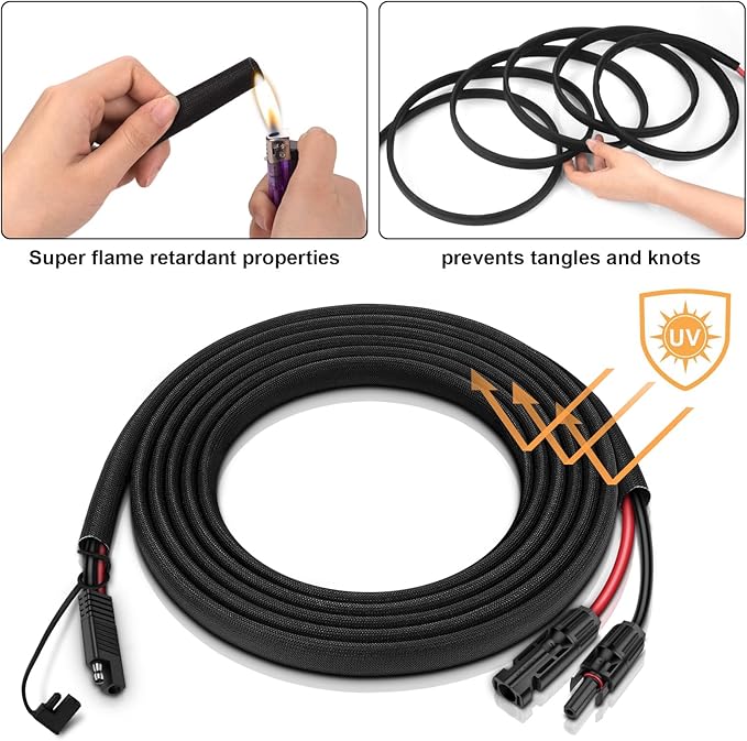 iGreely Solar Panel Connector Cable,10AWG SAE to Male & Female Adapter PV Extension Cable Wire for RV Solar Panel DC Power Battery Charger with SAE Polarity Reverse Adapter 6M/20Ft