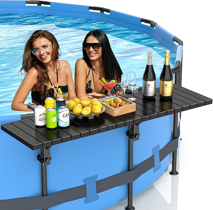 BoYata Pool Bar, Above Ground Pool Side Bar, 49.4×9.6" Galvanized Iron Poolside Table Holds 110LBS, Swim Up Bars Fit Top Rails 4.48" or Less, Frame Above Ground Round & Oval Swimming Pools Accessories