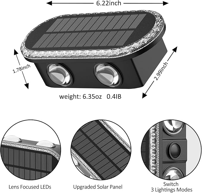Solar Fence Lights Outdoor: 12-Pack IP65 Waterproof Solar Wall Lights - Up Down Dual Lens LEDs 3000K/4000K/6000K - 10-12H Lasting and Easy Install for Backyard Patio Porch
