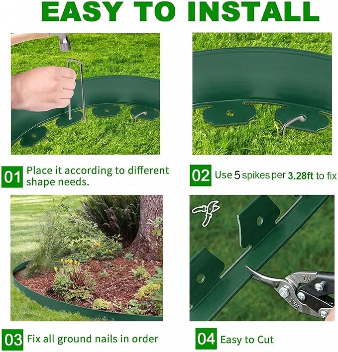 Landscape Edging, 3IN Tall Garden Edging Borders,Flexible Lawn Edging Border Kit,Mini Plastic Fence for Yard Flowerbeds,Grass (Green, 3 in x 49 FT)
