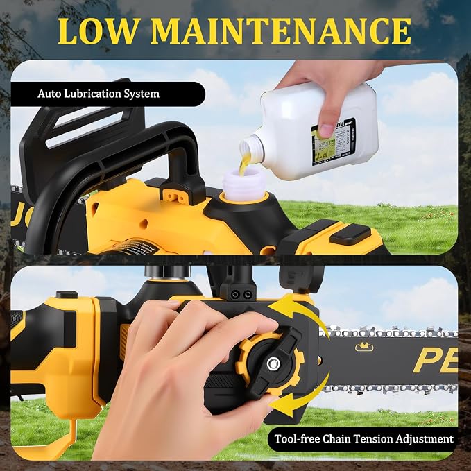 12 Inch Cordless Brushless Chainsaw, 2-IN-1 Telescoping Pole Saw with 2×4.0Ah Batteries & 4 Chains, Lightweight Safe Tree Pruner for Garden Wood Cutting