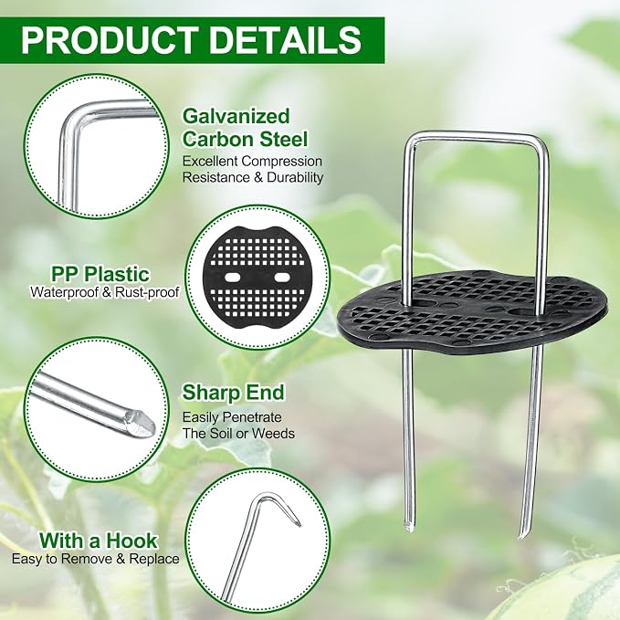 uxcell 80Pcs Garden Stakes, 4 Inch 11 Gauge Galvanized Landscape Staples U-Type Turf Stake Sod Pin Plant Stakes with Gasket&Hook for Landscaping Securing Weed Barrier Fabric, Silver