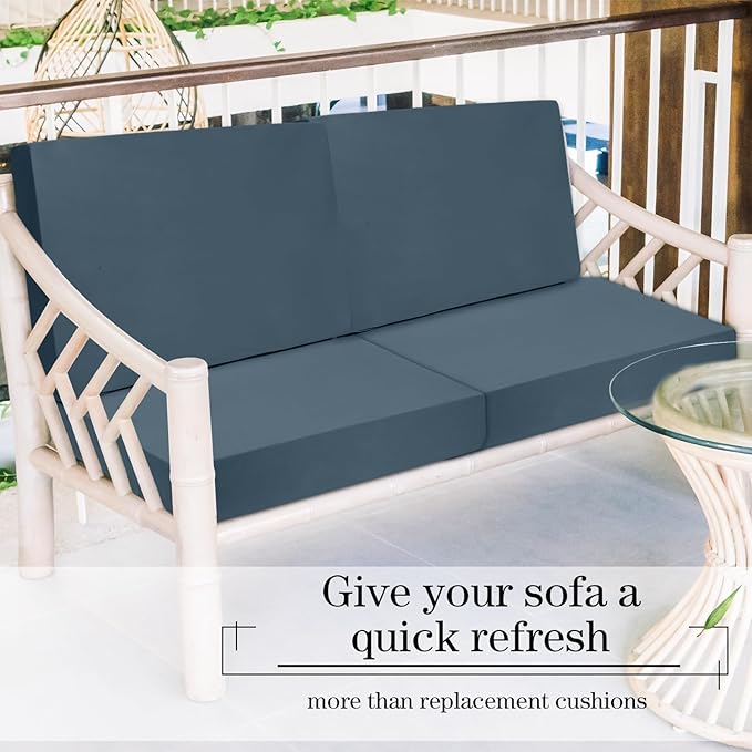Newwiee 8 Pcs Stretch Patio Outdoor Cushion Covers Replacement for 4 Backrests and 4 Patio Cushions Covers, Waterproof Couch Sofa Slipcover Furniture Protector, Thin Fabric Breathable(Gray Blue)