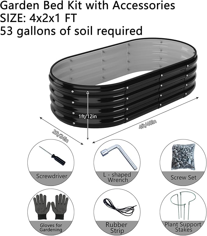 ZFHgarden Galvanized Metal Planter Raised Garden Bed Kit for Gardening Outdoor，4x2x1ft 2 Planter Grow Garden Box Raised Flower Bed，Long Vegetable Clearance Herb Raised Garden Beds for Gardening Black