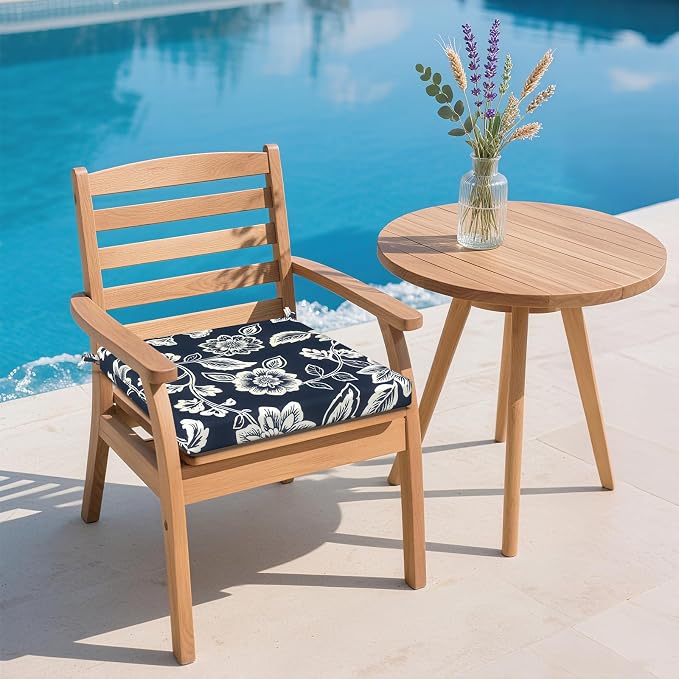 DYTXIII Set of 4 Outdoor Chair Cushions, Water Resistant 18.5"x16"x2" Square Seat Cushion for Patio Dining Chairs, High-Density Replacement Pads for Indoor Outdoor Furniture - Vines Navy