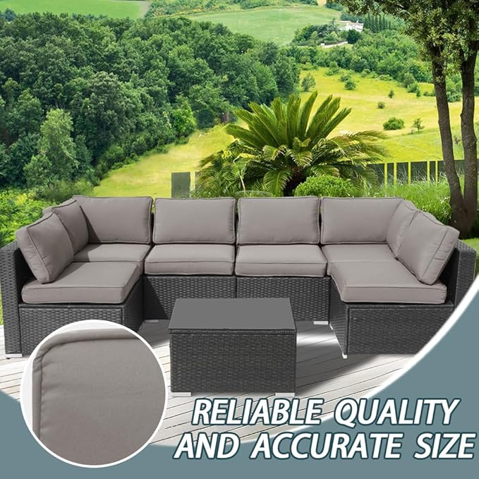 14Pcs Outdoor Cushion Covers Replacement Washable w/Zipper for 6-Seaters Sofa Patio Slipcovers Set Seat and Back Covers Only-25.6x25.6x4inch