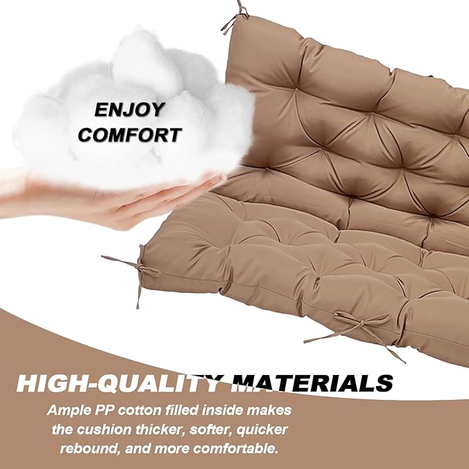 Porch Replacement Swing Cushions for Outdoor: 2-3 Seater Garden Waterproof Patio Bench Cushion with Ties - 4" Thick Swing Chair Cushion for Backyard Furniture Loveseat