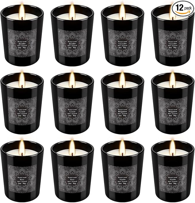 12-Pack Scented Candles Gift Set, 2oz Soy Wax Aromatherapy Candles with 6 Assorted Fragrances, Hand Poured Natural Essential Oil Jar Candles for Home Office Yoga Decor, Birthday Christmas Mother's Day
