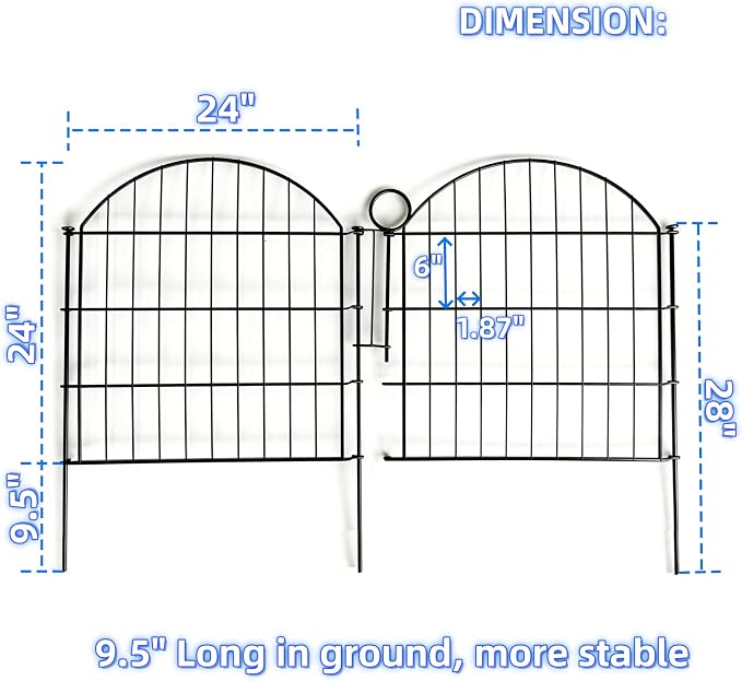 Garden Fence Decor 24 in(H) x 20 ft(L), Dog Fence Outdoor for Yard No-Dig Pet Barrier, Animal Proof Fence Metal Garden Fencing Animal Barrier,10 Panels with Lock