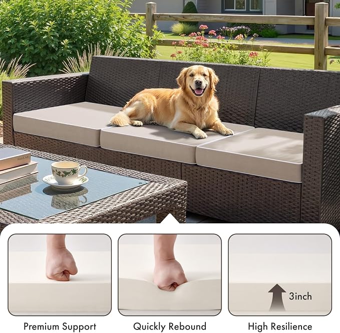 MIULEE Beige Outdoor Bench Cushion Set of 1, 48x18x3 Inch Waterproof Patio Seat Cushions for Swing and Outdoor Furniture Couch Sofa, 3 Year Color Fastness High Density Foam with Adjustable Ties