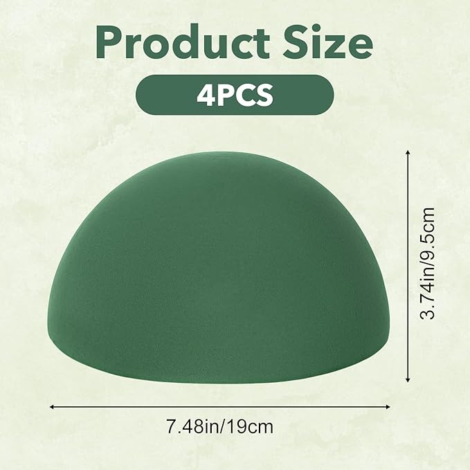 Hpmjz 4 PCS Floral Foam Blocks, 7.5 Inch Green Half Balls Large Round Dry & Wet Flower Foam for Fresh and Artificial Flower Plant Arrangements Craft Supplies Wedding Birthday Home Garden Decor