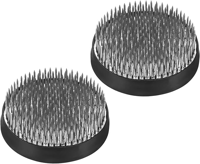 M METERXITY 2-Pack Flower Frog 2.76" Round Steel Floral Arranger Pins Ikebana Holder W Rubber Base for Flower Arrangements/Craft Plant/Home Decor, Floral Kenzan Fixed Tool [1.1cm Pins]