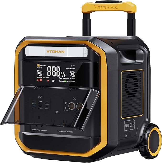 VTOMAN FlashSpeed Pro 3600 Portable Power Station, 3096Wh LFP Battery Solar Generator with 400W Solar Panel, 2Hr Fast AC Charge, 25% Efficient, UPS Home Backup with Wheels, for Outdoor RV Emergency