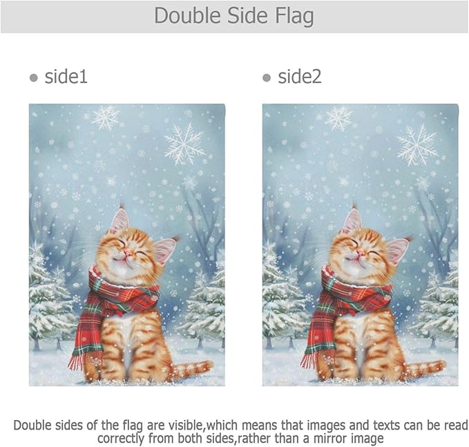 Pfrewn Christmas Winter Garden Flag 12x18 Double Sided Cute Cat Wearing Plaid Scarf House Yard Flags Welcome Winter Outdoor Indoor Banner for Party Home Merry Christmas Xmas Decorations